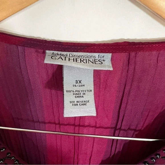 Added Dimensions for Catherines Blouse 3X Beaded Accordion Pleated Cranberry Red - Picture 7 of 7